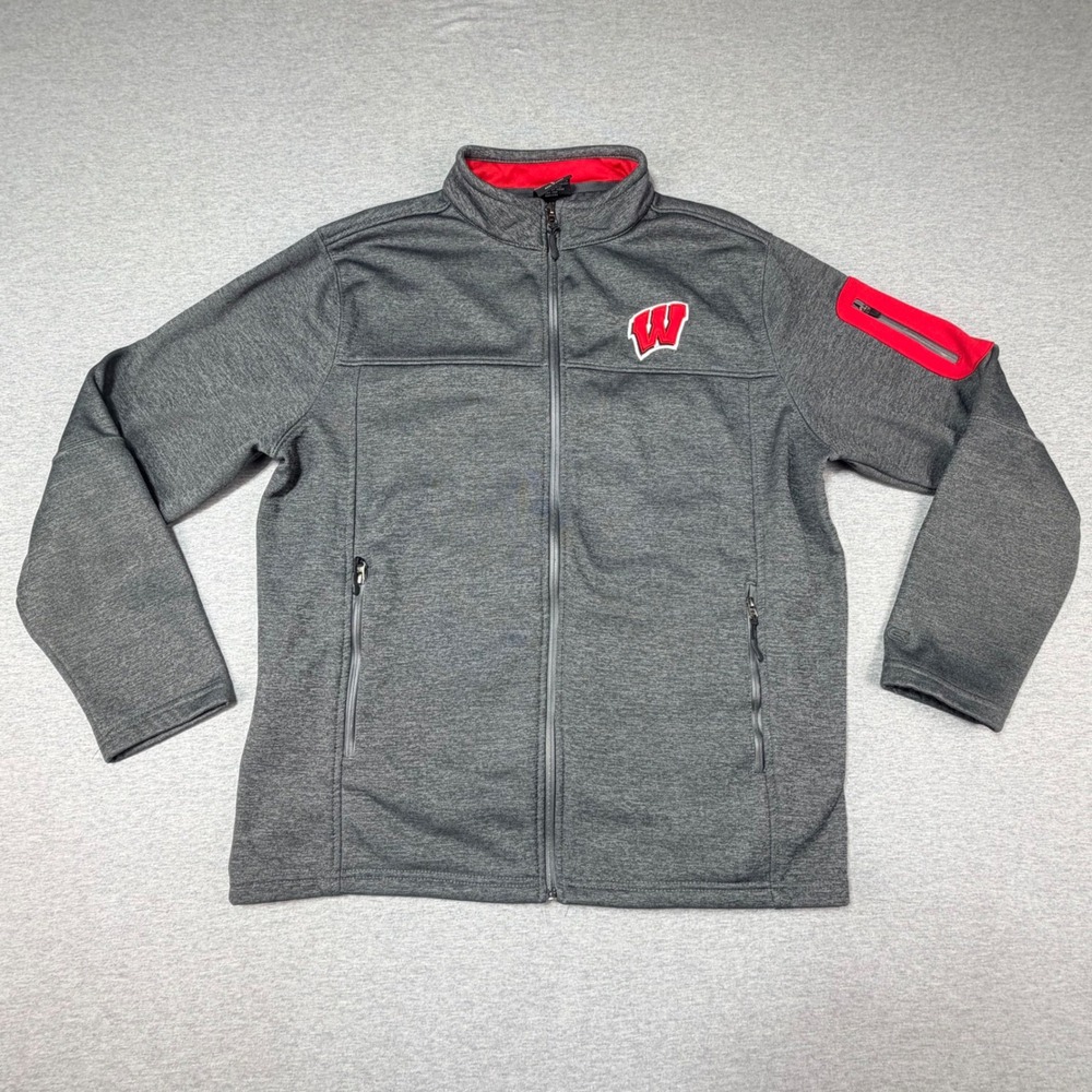 Colosseum Wisconsin Badgers Mens Large Full Zip Jacket Grey Heathered Red L